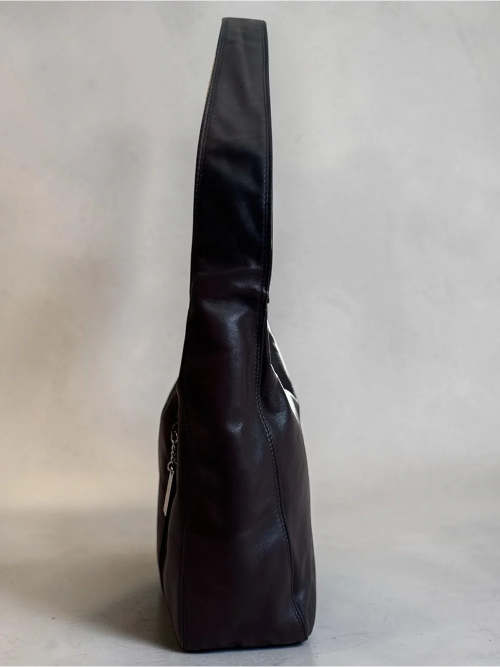 Perlina New York Brown Leather Hobo Shoulder Bag Silver Hardware Zip Pocket